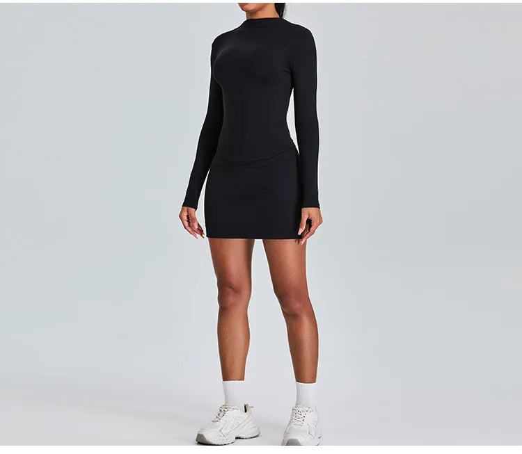 Long Sleeved High Collar Skirt and Top Set