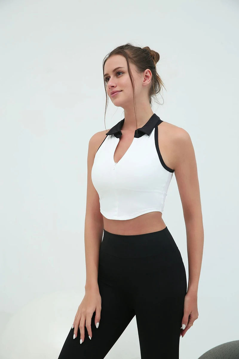 Collared Sleeveless Zip Crop Top