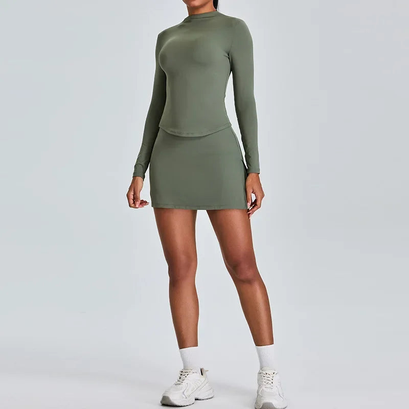 Long Sleeved High Collar Skirt and Top Set