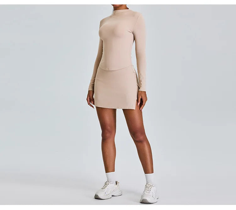 Long Sleeved High Collar Skirt and Top Set