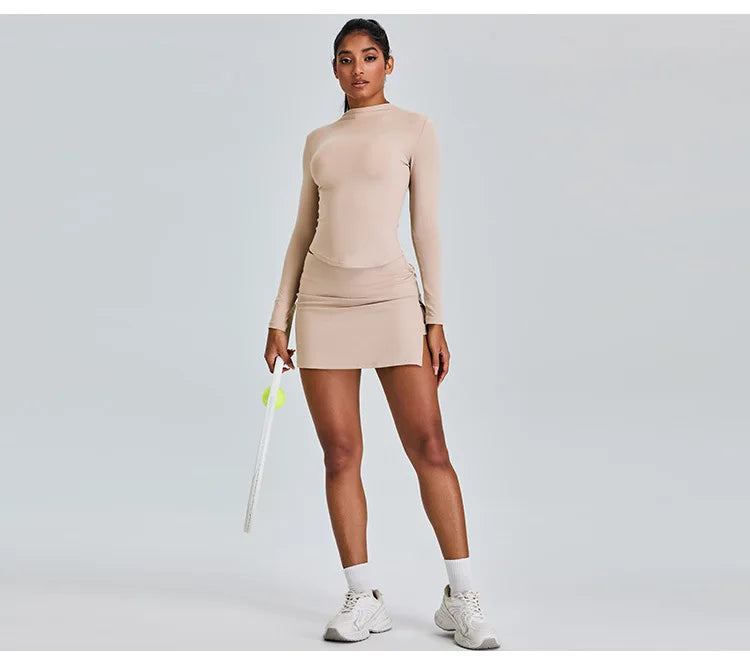 Long Sleeved High Collar Skirt and Top Set
