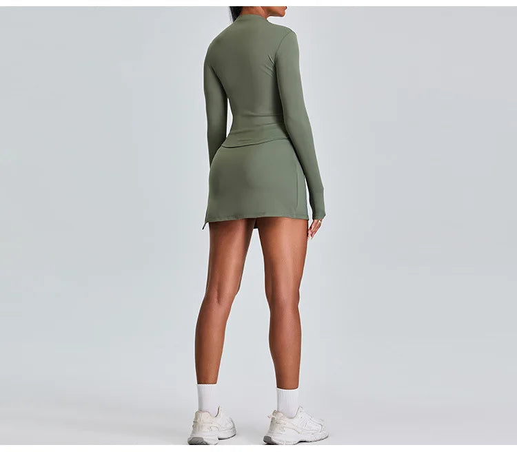 Long Sleeved High Collar Skirt and Top Set