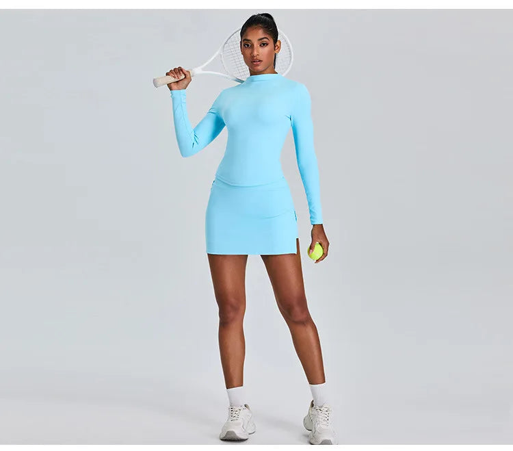 Long Sleeved High Collar Skirt and Top Set