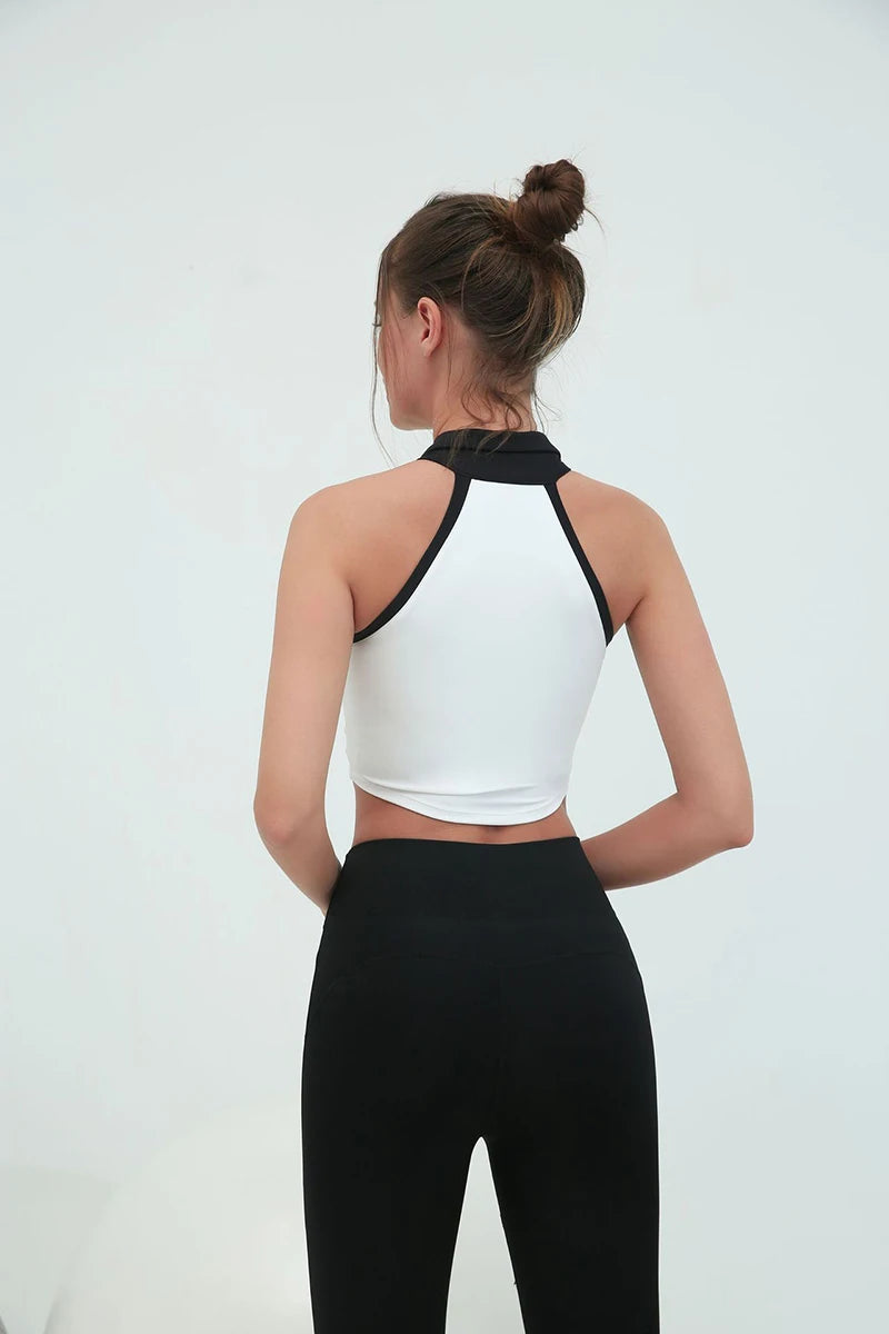 Collared Sleeveless Zip Crop Top