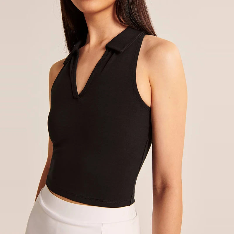 Cropped Collared Golf Top