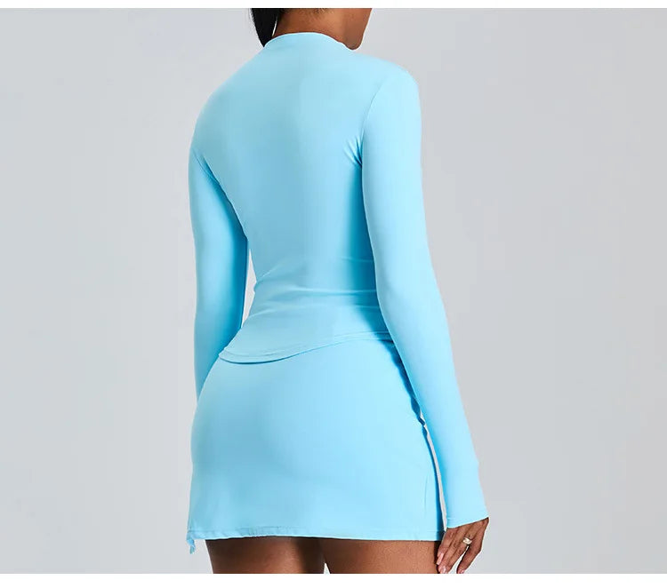 Long Sleeved High Collar Skirt and Top Set