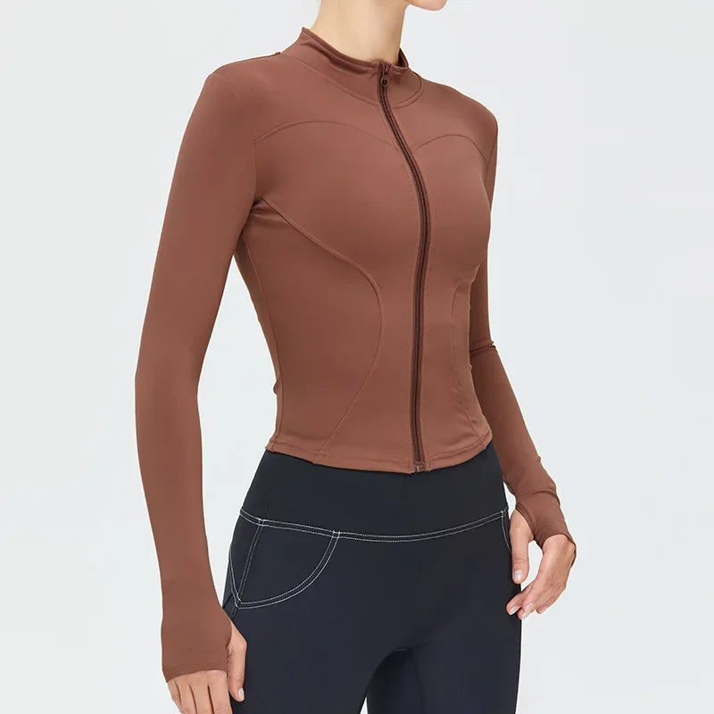 Women Long Sleeve Slim Fit Front Zip Outdoor Sports Jacket