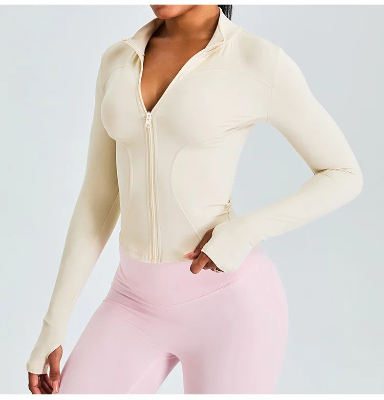 Women Long Sleeve Slim Fit Front Zip Outdoor Sports Jacket