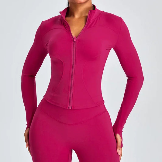 Women Long Sleeve Slim Fit Front Zip Outdoor Sports Jacket