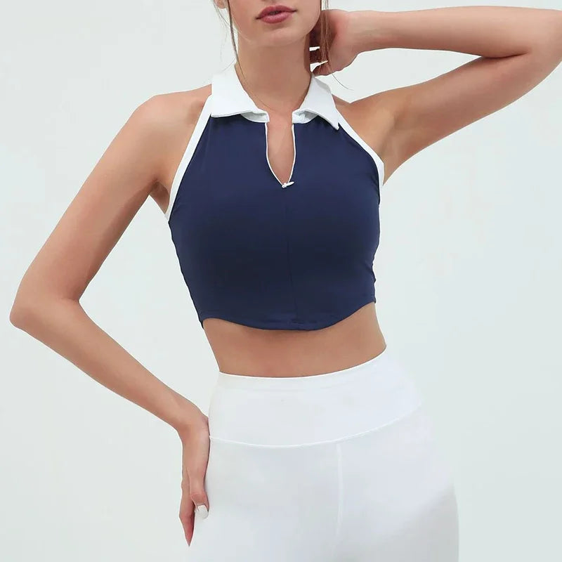 Collared Sleeveless Zip Crop Top
