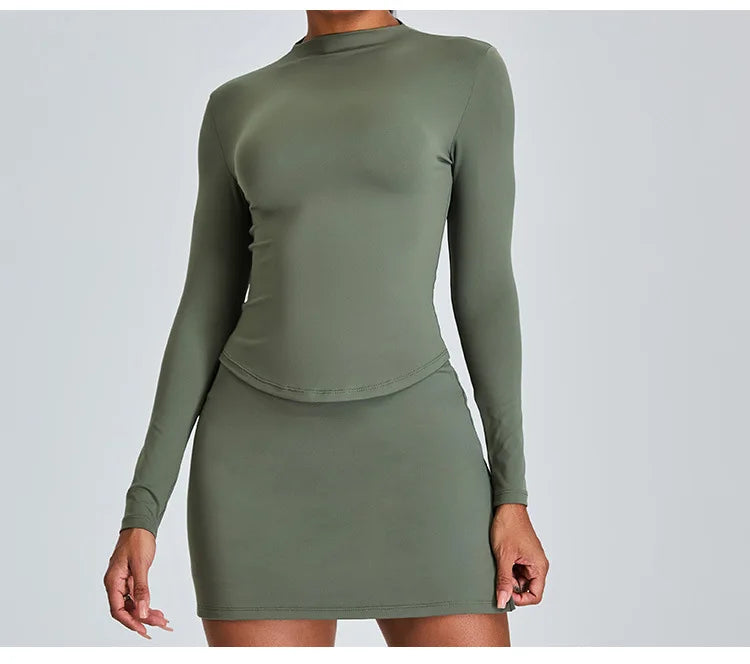 Long Sleeved High Collar Skirt and Top Set