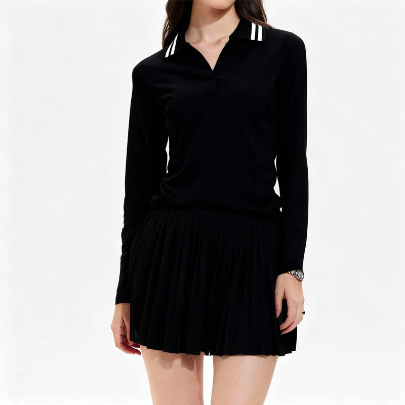 Long Sleeve Polo & Pleated Skirt Set