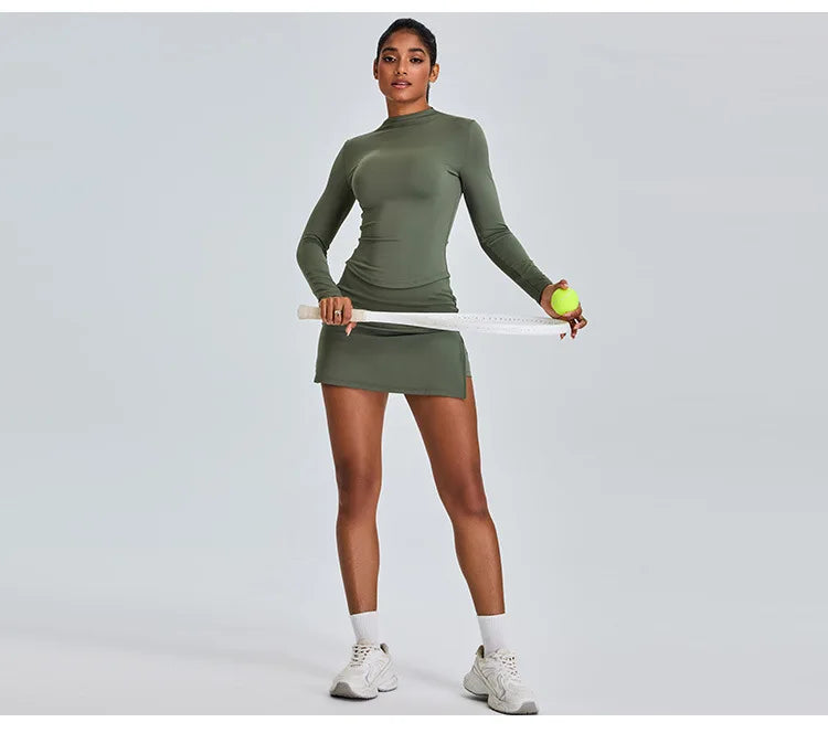 Long Sleeved High Collar Skirt and Top Set