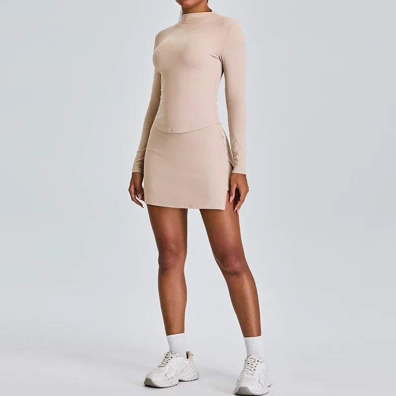 Long Sleeved High Collar Skirt and Top Set