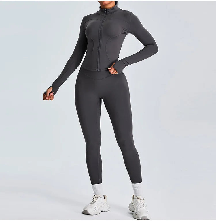 Women Long Sleeve Slim Fit Front Zip Outdoor Sports Jacket