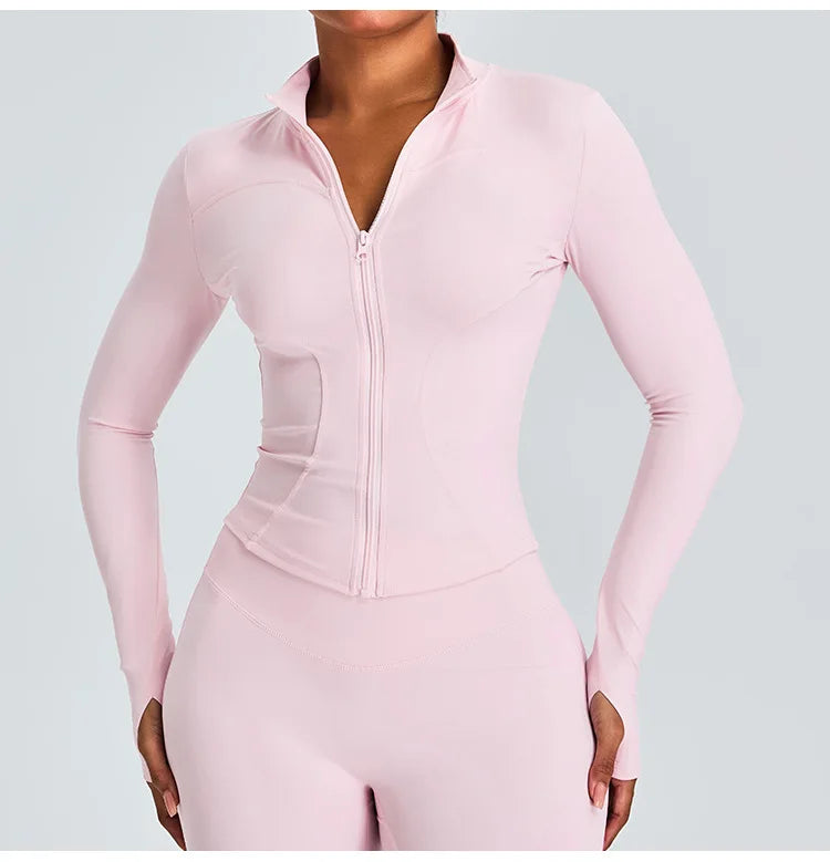 Women Long Sleeve Slim Fit Front Zip Outdoor Sports Jacket