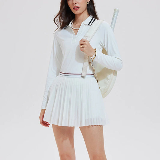 Long Sleeve Polo & Pleated Skirt Set