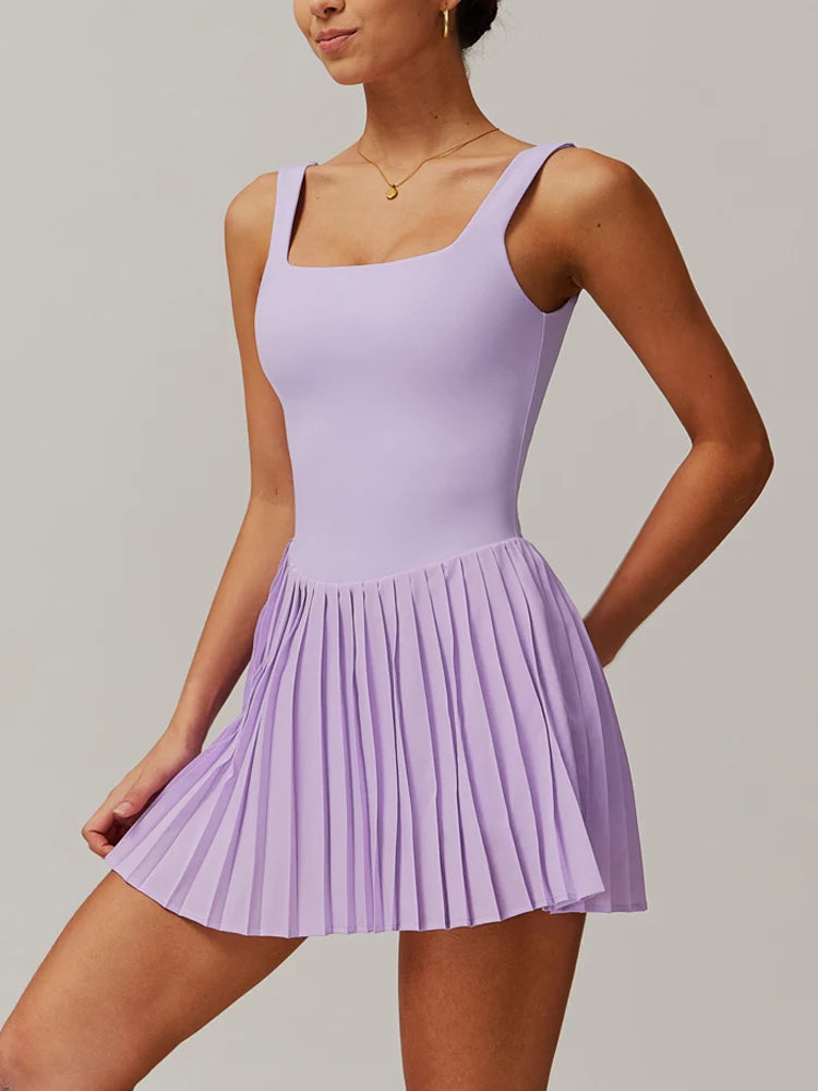 Square Neck Pleated Dress