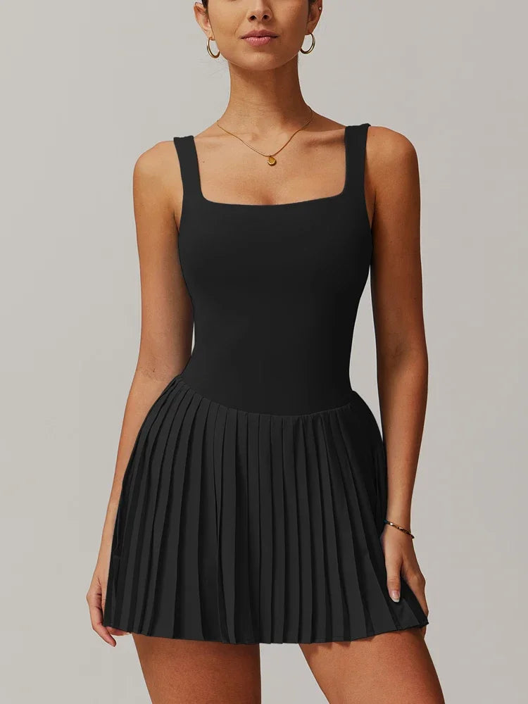 Square Neck Pleated Dress