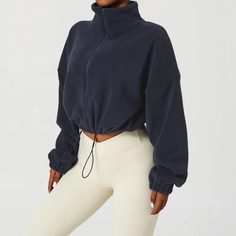 Winter Fleece Cropped Drawstring Jacket