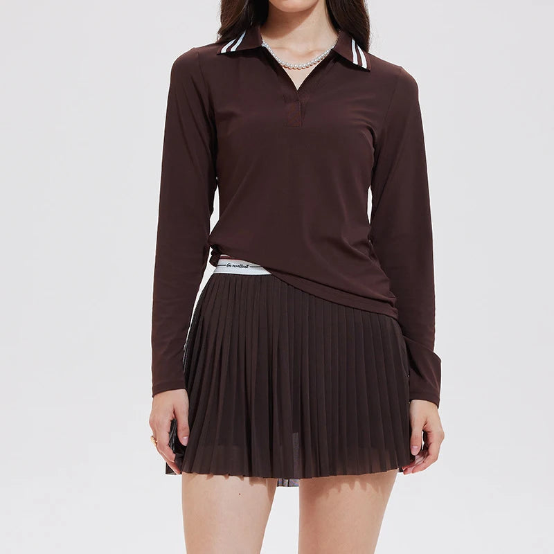 Long Sleeve Polo & Pleated Skirt Set