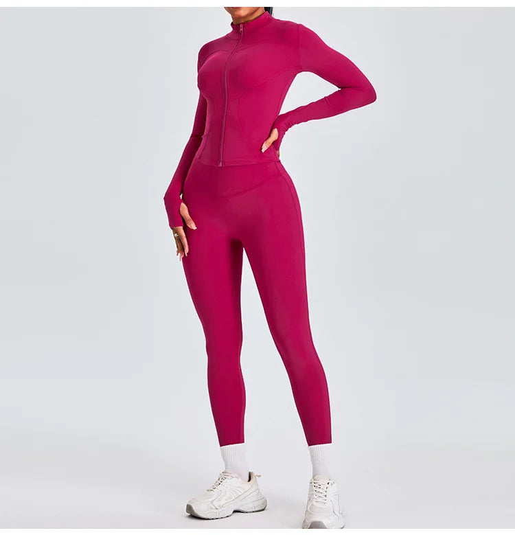 Women Long Sleeve Slim Fit Front Zip Outdoor Sports Jacket