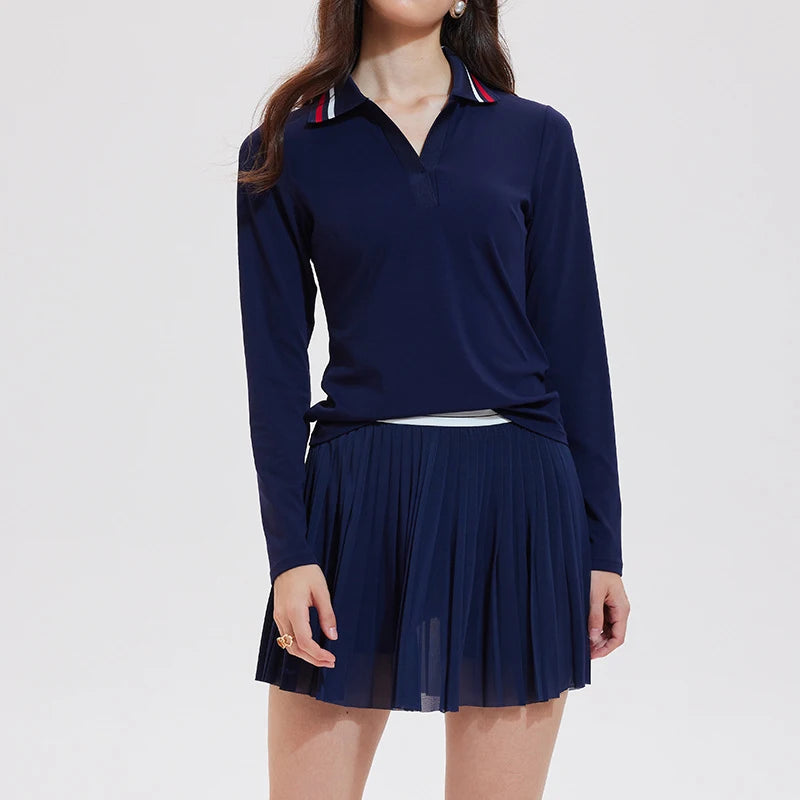 Long Sleeve Polo & Pleated Skirt Set