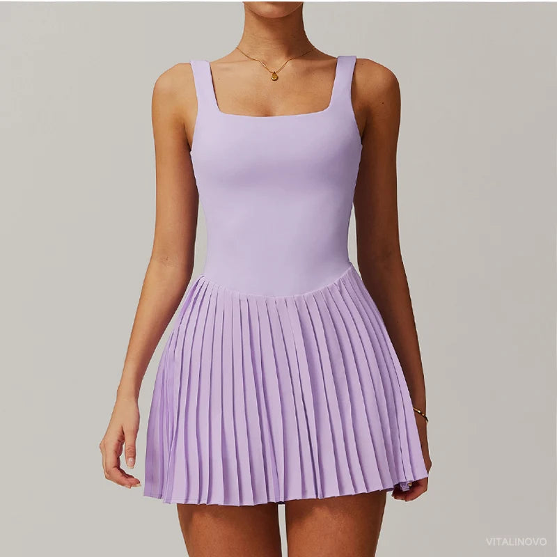 Square Neck Pleated Dress