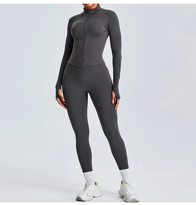 Women Long Sleeve Slim Fit Front Zip Outdoor Sports Jacket