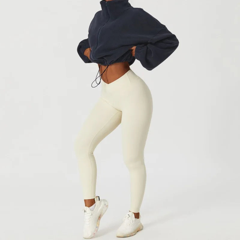 Winter Fleece Cropped Drawstring Jacket