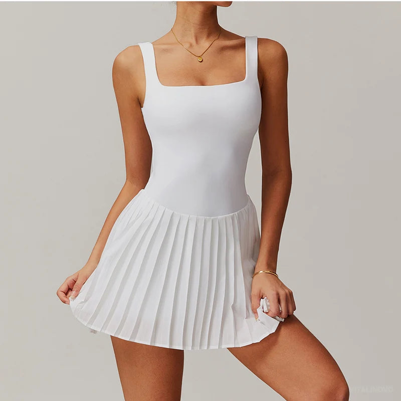 Square Neck Pleated Dress