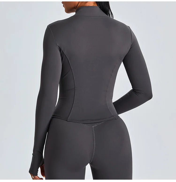 Women Long Sleeve Slim Fit Front Zip Outdoor Sports Jacket