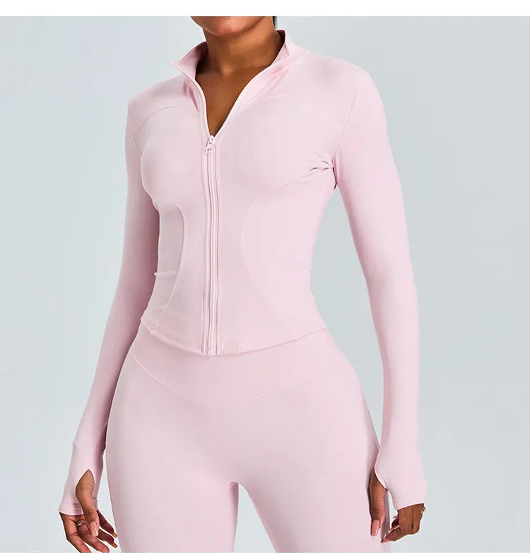 Women Long Sleeve Slim Fit Front Zip Outdoor Sports Jacket