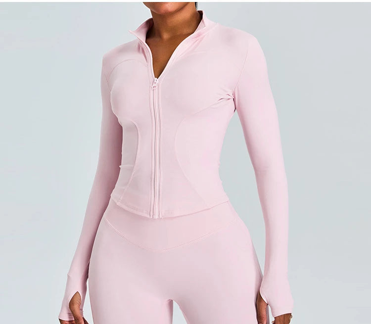 Women Long Sleeve Slim Fit Front Zip Outdoor Sports Jacket