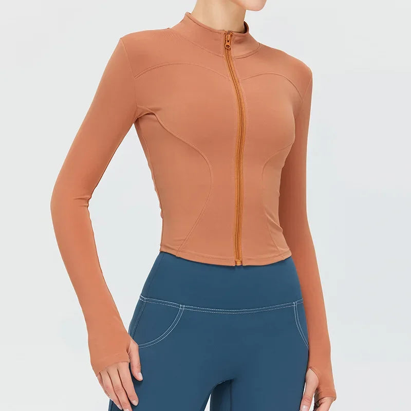 Women Long Sleeve Slim Fit Front Zip Outdoor Sports Jacket