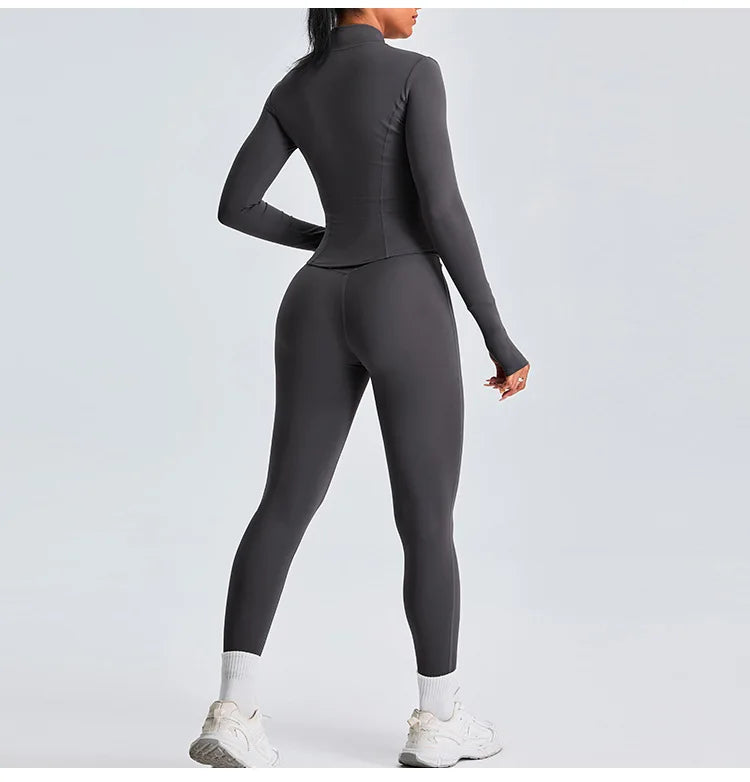 Women Long Sleeve Slim Fit Front Zip Outdoor Sports Jacket