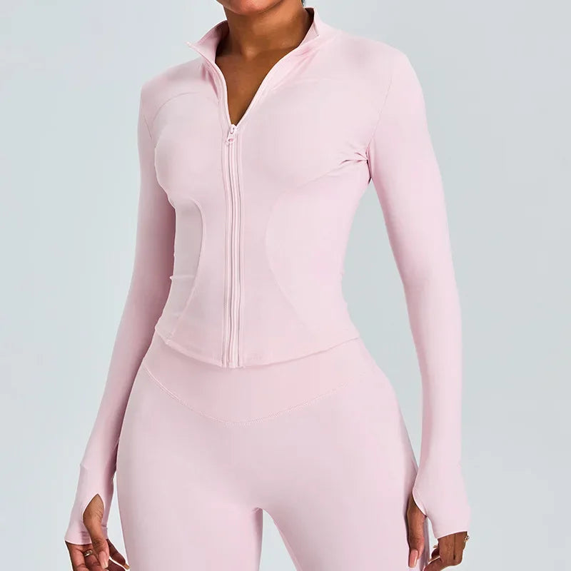 Women Long Sleeve Slim Fit Front Zip Outdoor Sports Jacket