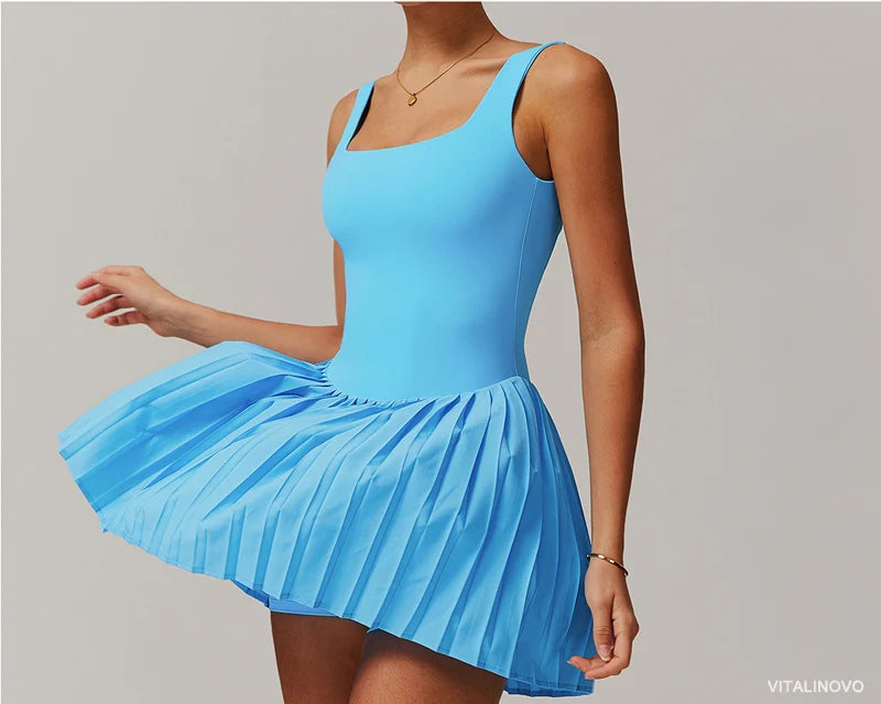 Square Neck Pleated Dress