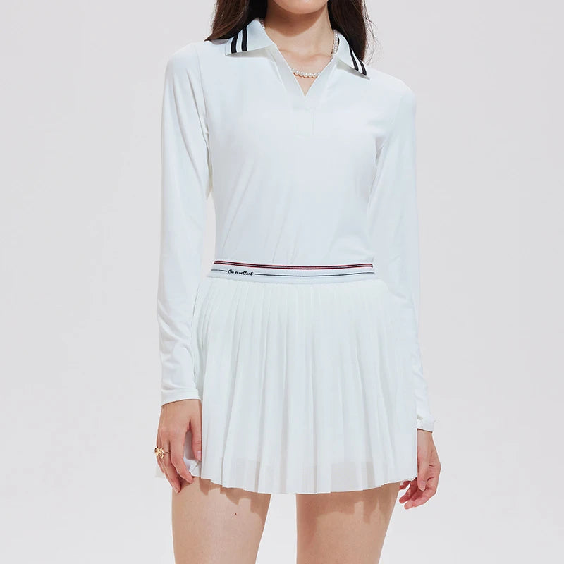 Long Sleeve Polo & Pleated Skirt Set