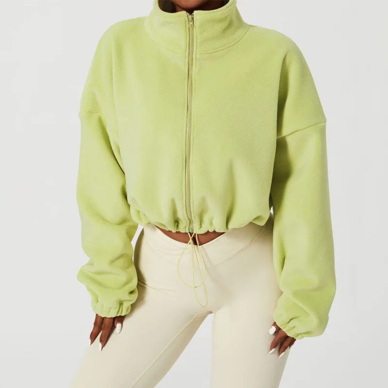 Winter Fleece Cropped Drawstring Jacket