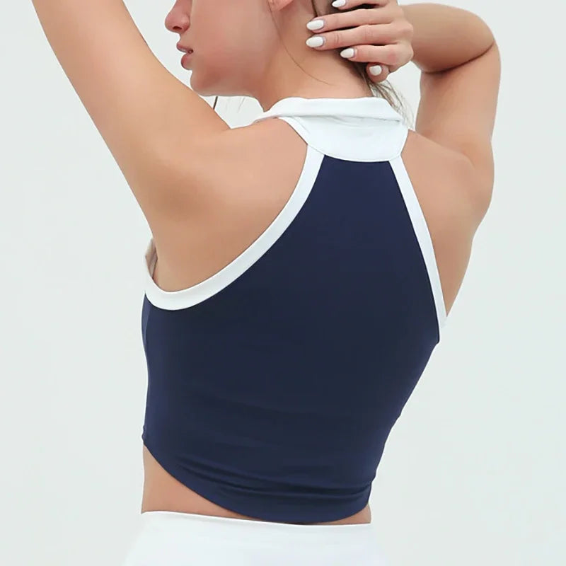 Collared Sleeveless Zip Crop Top