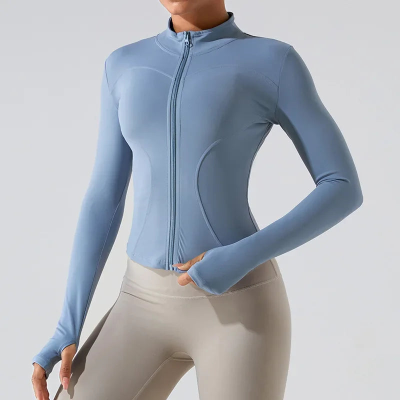 Women Long Sleeve Slim Fit Front Zip Outdoor Sports Jacket