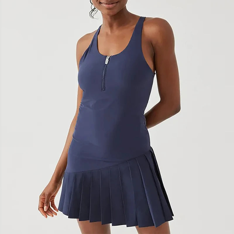 Quarter Zip Sleeveless Pleated Sport Dress