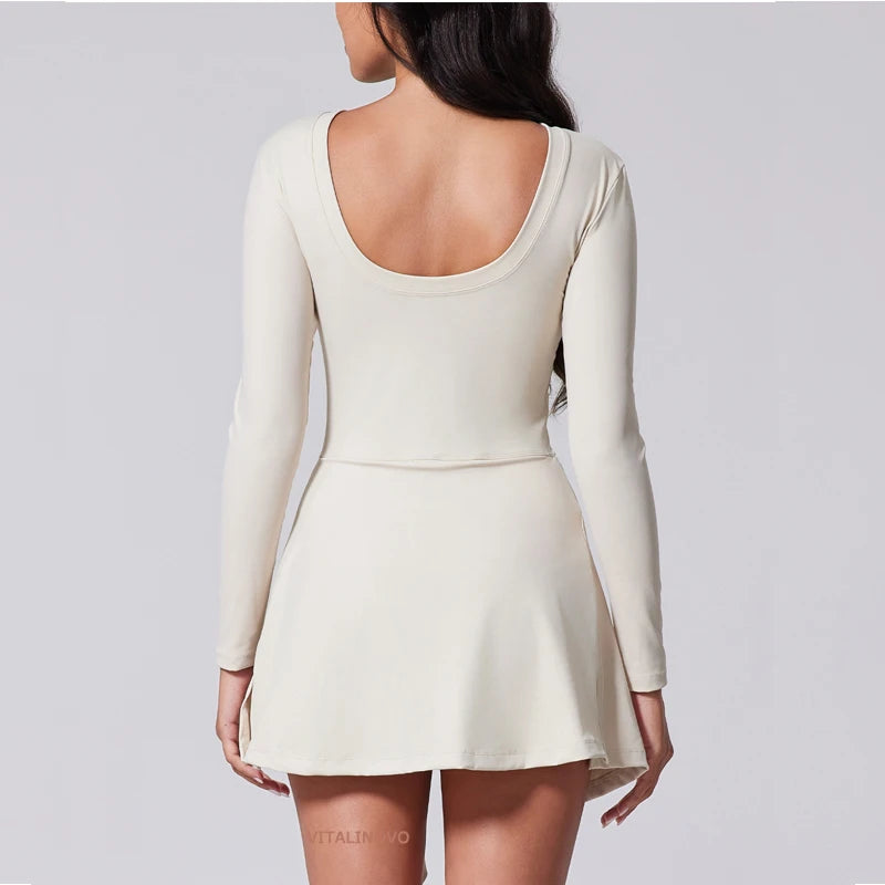 Long Sleeve High Neck Wrap Tennis Dress