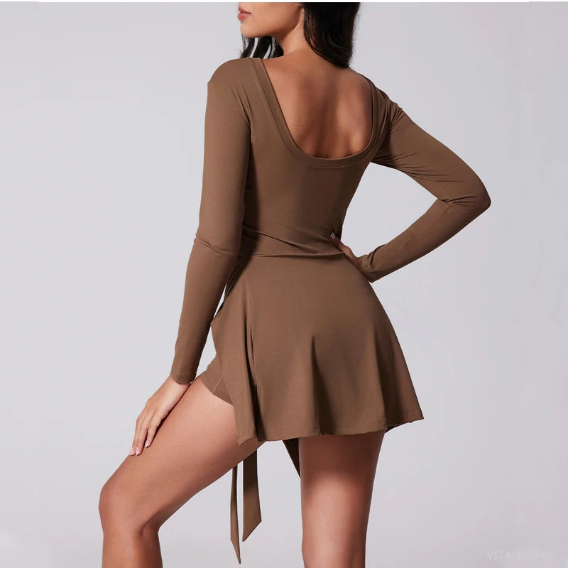 Long Sleeve High Neck Wrap Tennis Dress