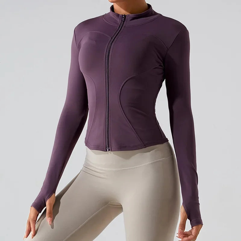 Women Long Sleeve Slim Fit Front Zip Outdoor Sports Jacket
