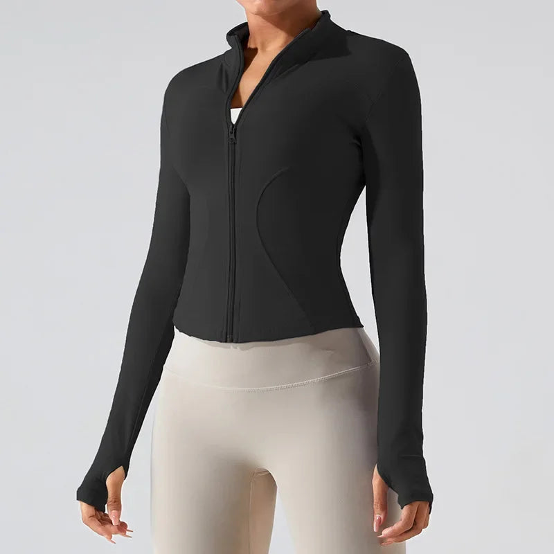Women Long Sleeve Slim Fit Front Zip Outdoor Sports Jacket