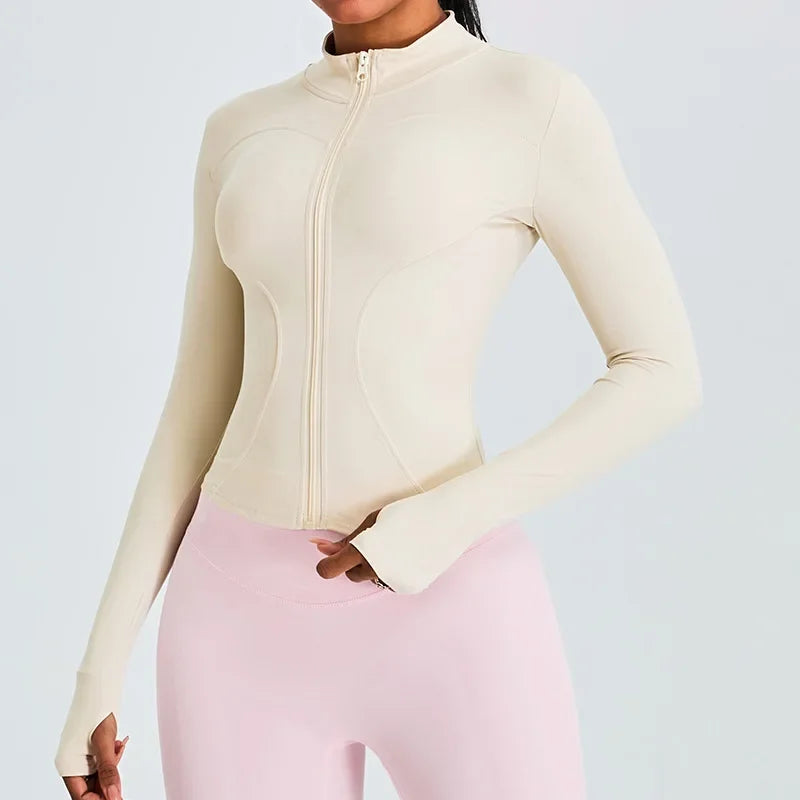 Women Long Sleeve Slim Fit Front Zip Outdoor Sports Jacket