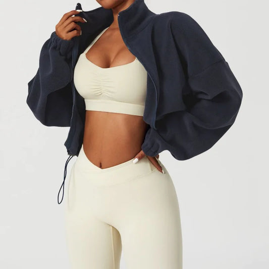 Winter Fleece Cropped Drawstring Jacket