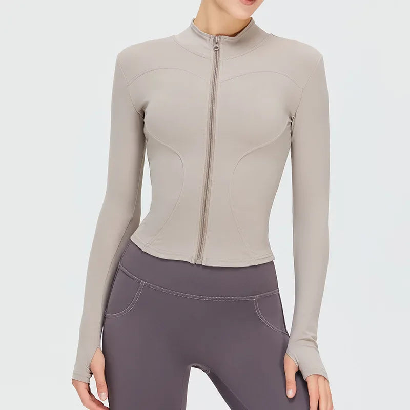 Women Long Sleeve Slim Fit Front Zip Outdoor Sports Jacket